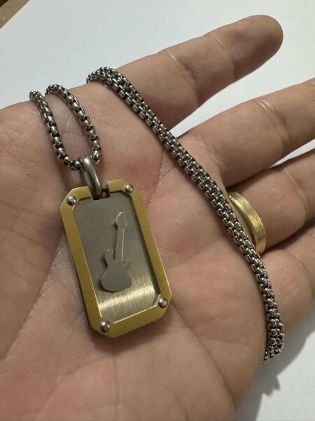 Gitar Paslanmaz Çelik Künye Tarz Kolye Gümüş Gold Garantili A Plus Kalite 60cm