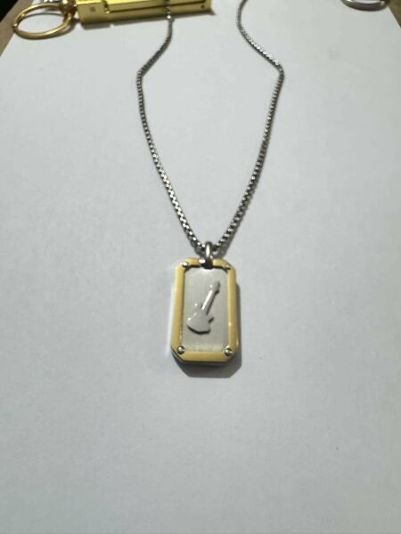 Gitar Paslanmaz Çelik Künye Tarz Kolye Gümüş Gold Garantili A Plus Kalite 60cm