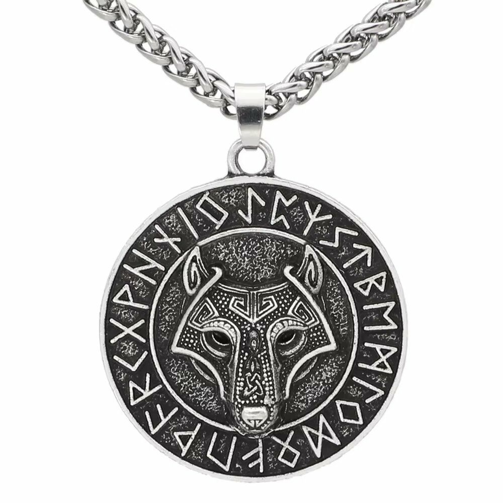Viking Savaşçı Kurt Kabartma Nordik İskandinav Rune Titanyum Paslanmaz Çelik Erkek Kolye 3D