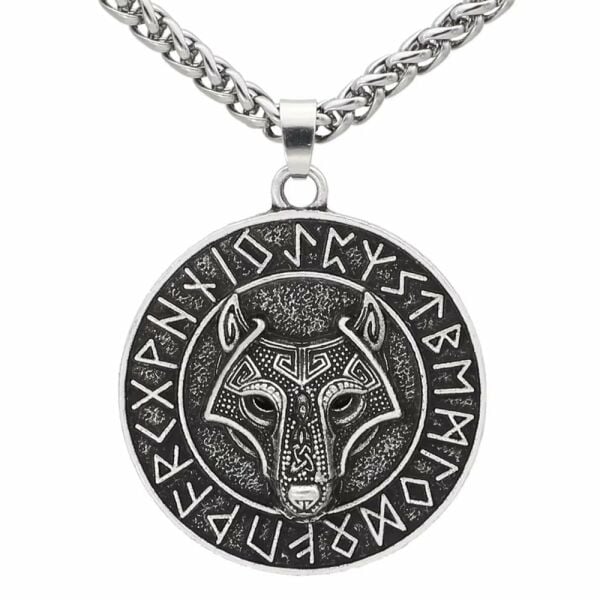 Viking Savaşçı Kurt Kabartma Nordik İskandinav Rune Titanyum Paslanmaz Çelik Erkek Kolye 3D