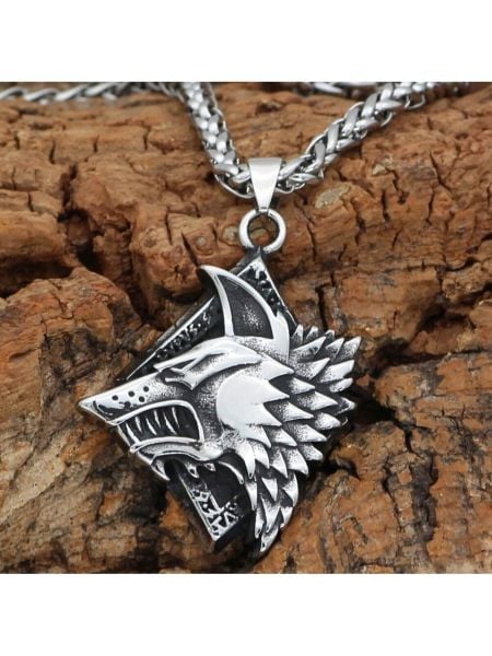 Kurt Fenrir Odin Iskandinav Geri & Freki Zincirli 316L Çelik Erkek Kolye