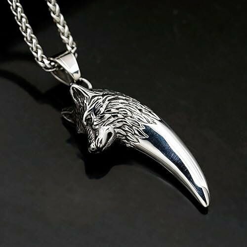 İskandinav Viking Kurt Kafası Kolye Gotik Dişi Kurt Paslanmaz Çelik Kolye