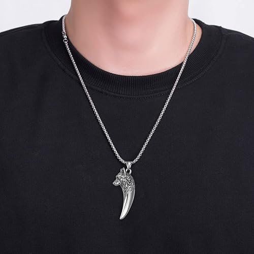 İskandinav Viking Kurt Kafası Kolye Gotik Dişi Kurt Paslanmaz Çelik Kolye