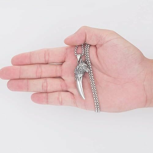 İskandinav Viking Kurt Kafası Kolye Gotik Dişi Kurt Paslanmaz Çelik Kolye