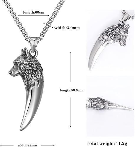 İskandinav Viking Kurt Kafası Kolye Gotik Dişi Kurt Paslanmaz Çelik Kolye