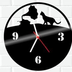 Gramofon Kedi  Ahşap Duvar saati