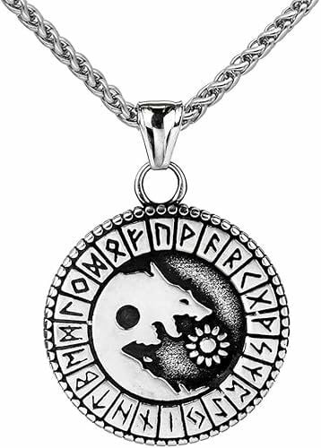 Paslanmaz çelik Vintage Viking kurt güneş kolye erkek Valknut Odin Rune kolye moda kolye