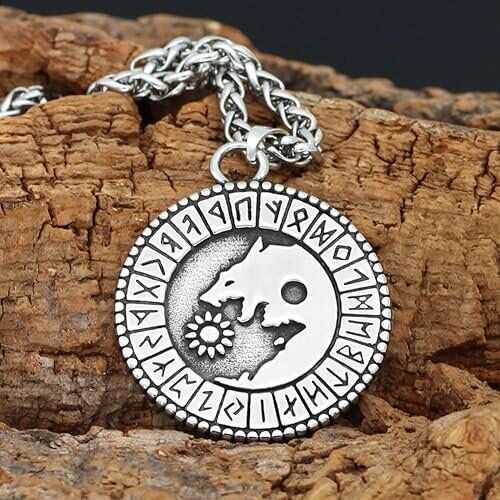 Paslanmaz çelik Vintage Viking kurt güneş kolye erkek Valknut Odin Rune kolye moda kolye