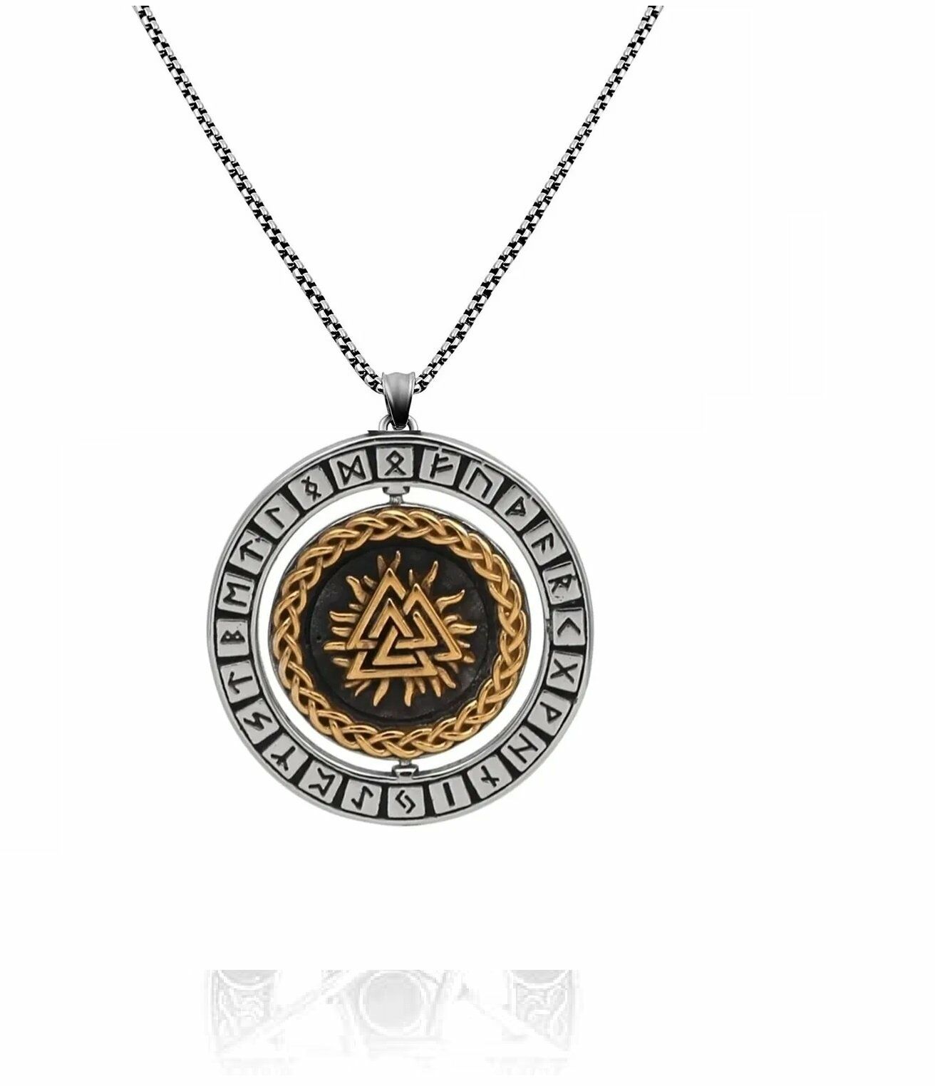 Valknut Thor Runik Sembollü Dönen Madalyon Odin Çift Taraflı 316L Çelik Erkek Kolye