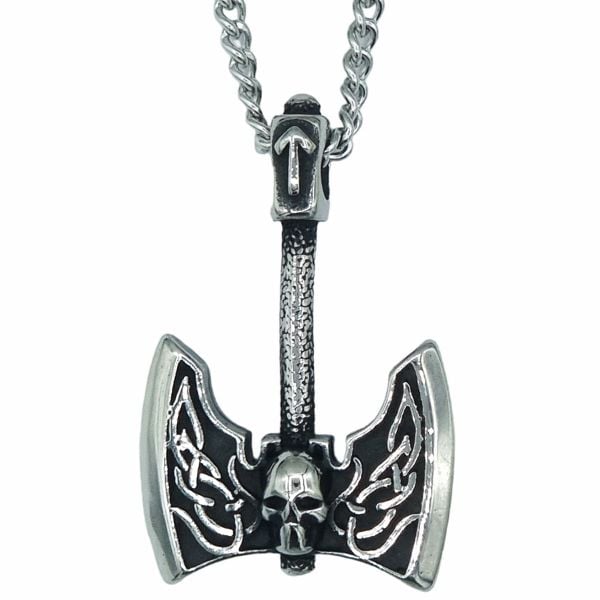 Viking Kolye  Kafatalı Balta  Paslanmaz Çelik 4 mm 60cm Kolye 3,3 x 2,5 cm