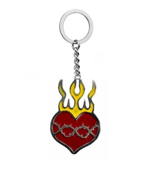 Gothic Fire Red Heart Gotik Alevli Kalp Renkli Anahtarlık veya Çanta Süsü