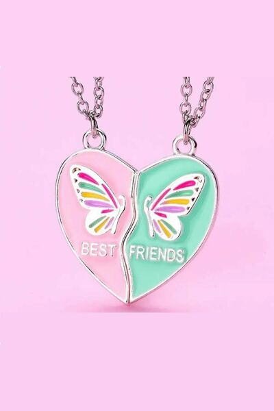 Mıknatıslı 2'li Kolye Kelebekli Kalp Best Friends Kolyesi Çift İkili 2 adet