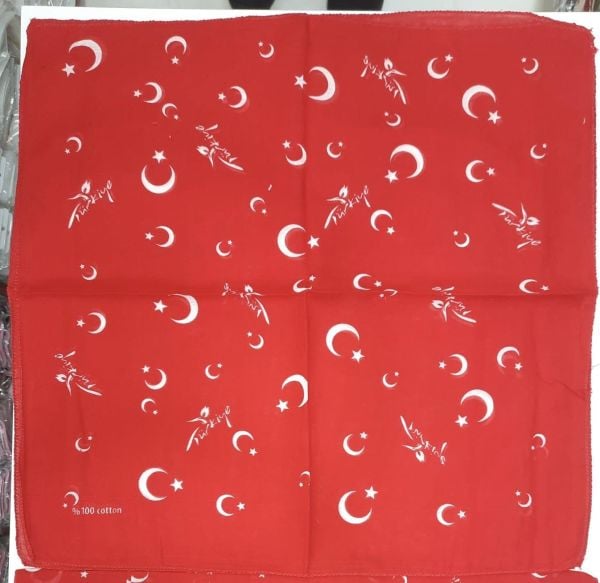 Türk Bayrağı Ay Yıldız Desenli Kırmızı Renk Çok Amaçlı Bandana Fular %100 Cotton