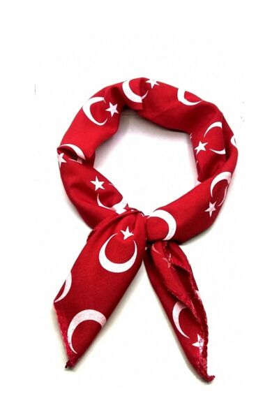 Türk Bayrağı Ay Yıldız Desenli Kırmızı Renk Çok Amaçlı Bandana Fular %100 Cotton