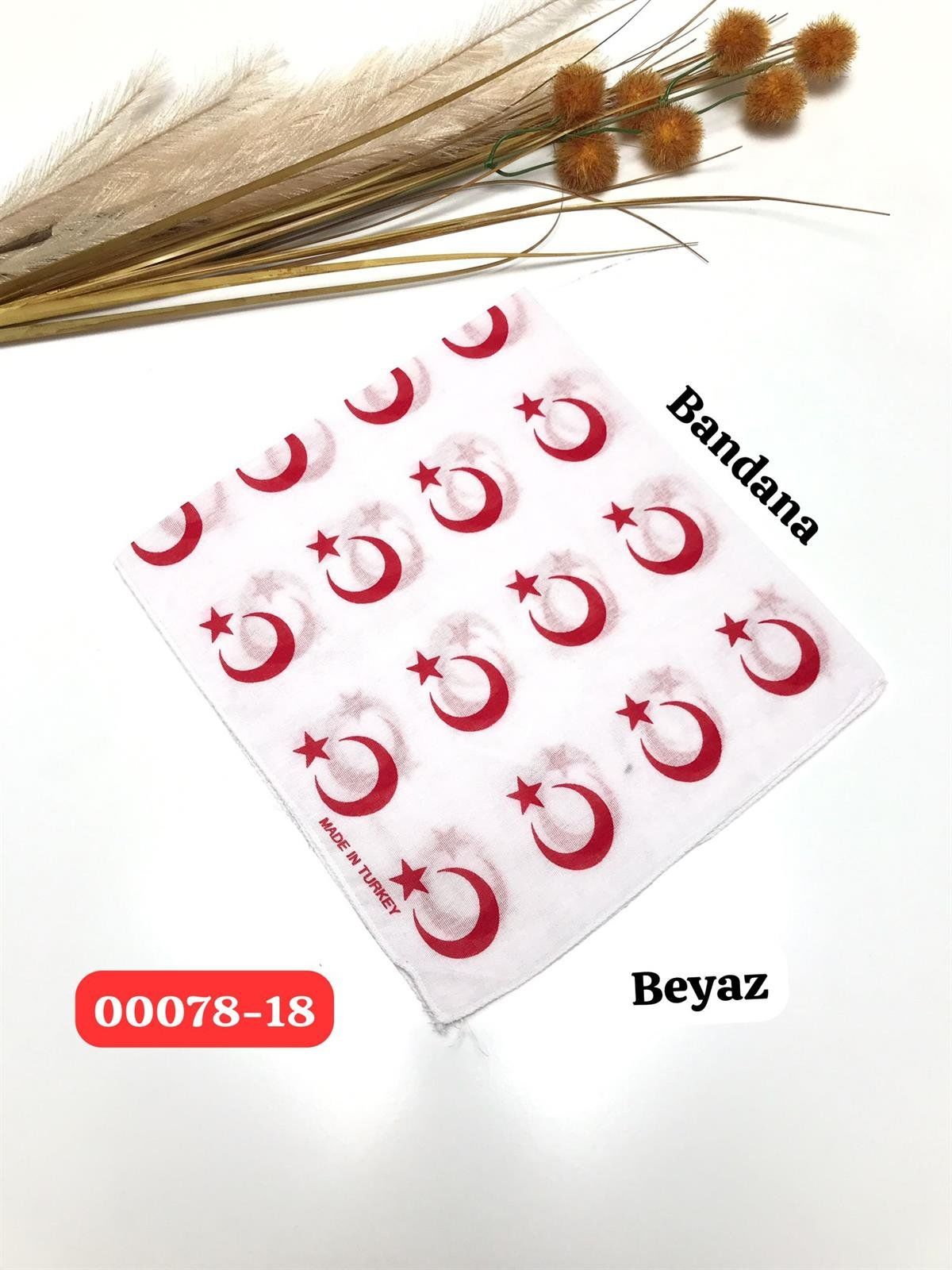 Herşey Nota Türk Bayrağı Ay Yıldız Desenli Beyaz Renk Çok Amaçlı Bandana Fular %100 Cotton