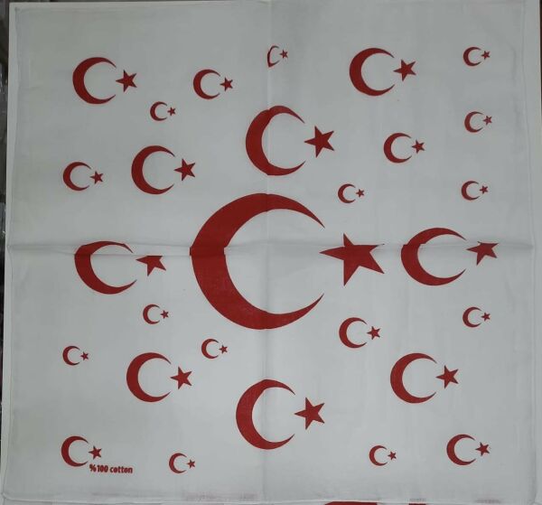 Herşey Nota Türk Bayrağı Ay Yıldız Desenli Beyaz Renk Çok Amaçlı Bandana Fular %100 Cotton