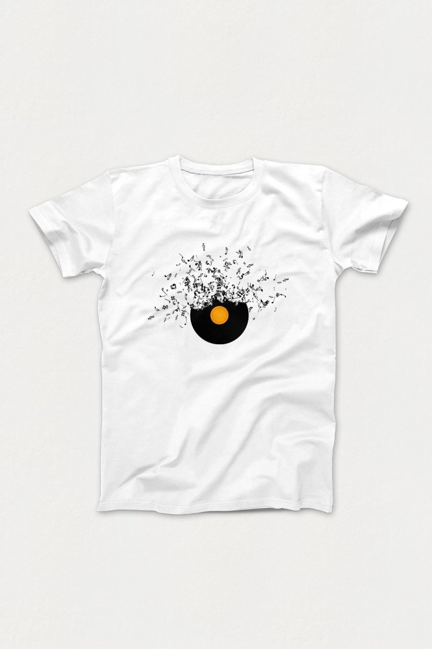 Renkli Nota Beyaz Tshirt L