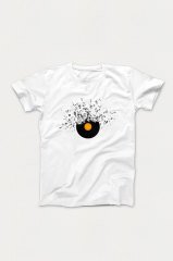 Renkli Nota Beyaz Tshirt L