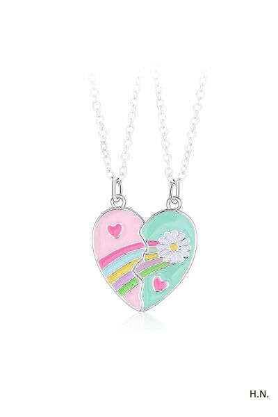 2'li Mıknatıslı Kolye Papatya ve Kalp Figürlü Kolyesi İki Adet Çift 2 Adet