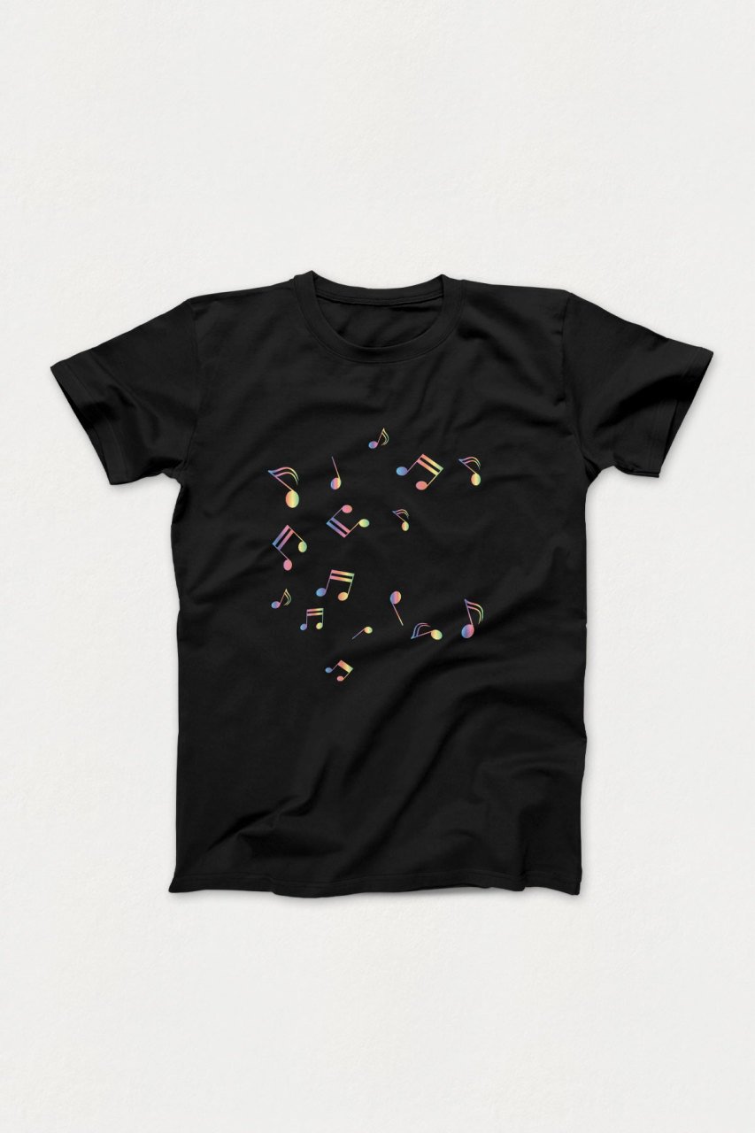 Renkli Nota Siyah Tshirt L
