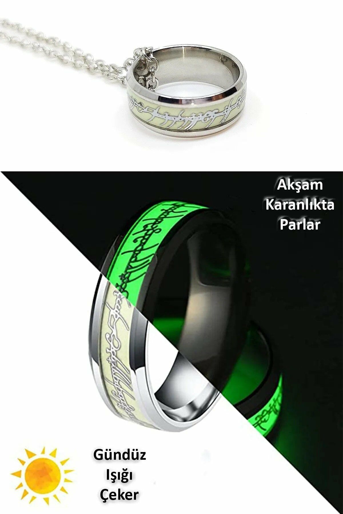 Yüzüklerin Efendisi Tungsten Güç Yüzüğü Kolye Glowing 1 adet