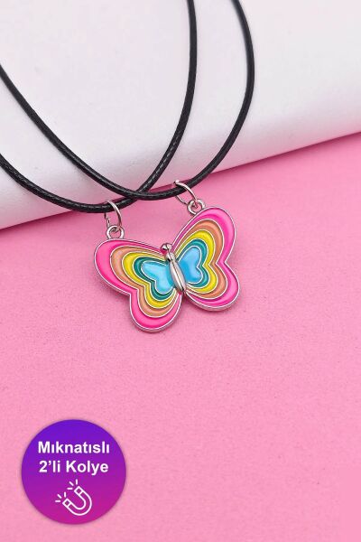 Mıknatıslı 2'li Kolye Kelebekli Kalp Best Friends Kolyesi 2 adet Çift
