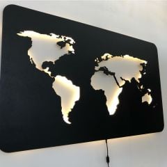 World Map Dekoratif  Set LED Işıklı Tablo