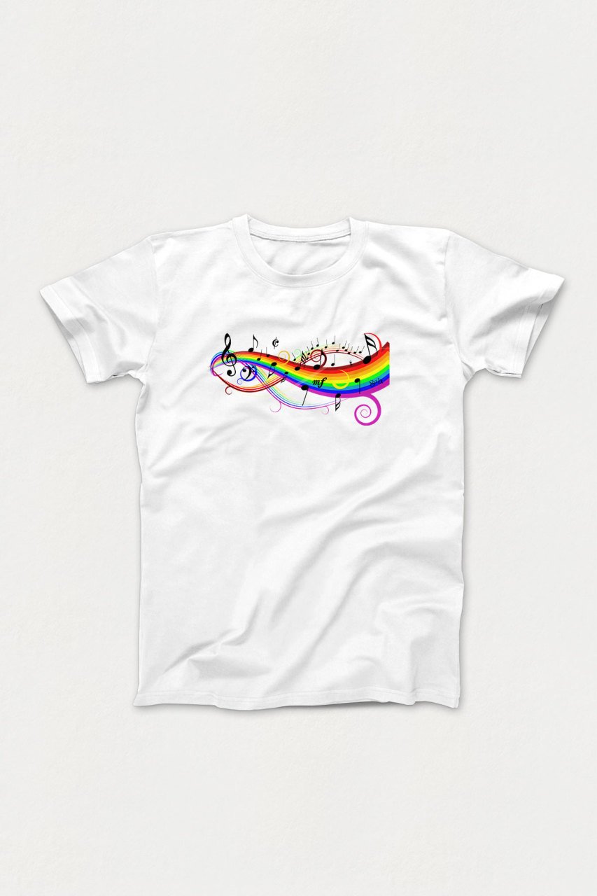 Renkli Nota Beyaz Tshirt L