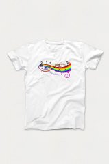 Renkli Nota Beyaz Tshirt L