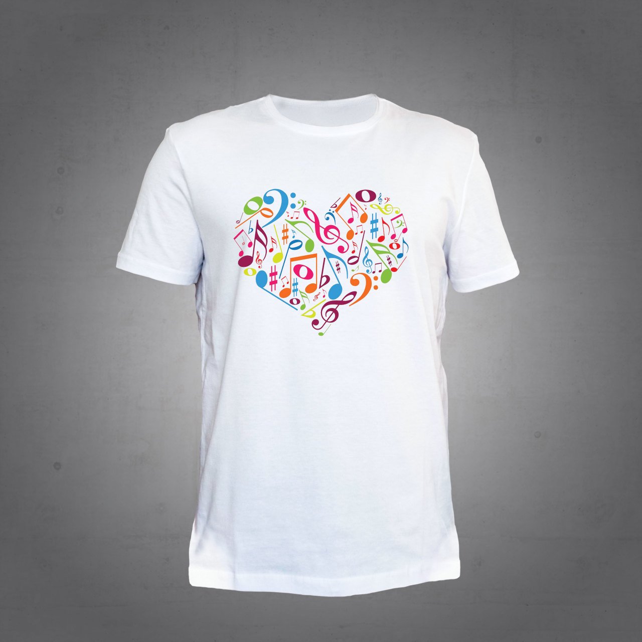 Kalp Notalar Renkli Beyaz Tshirt L