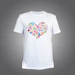 Kalp Notalar Renkli Beyaz Tshirt L