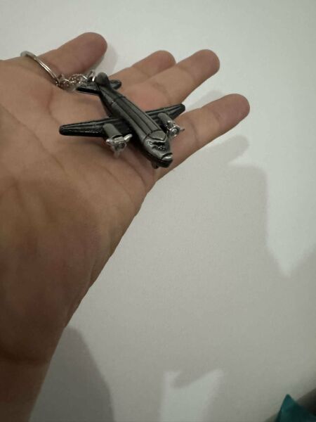 Pervaneli Uçak 3 Boyutlu Tekerlekleri Dönen Pervanesi Gümüş Hoster Pilot Hediye Anahtarlık