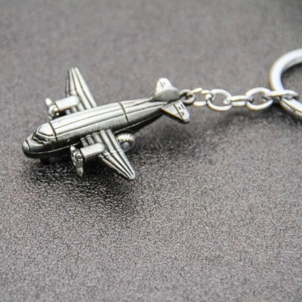 Pervaneli Uçak 3 Boyutlu Tekerlekleri Dönen Pervanesi Gümüş Hoster Pilot Hediye Anahtarlık