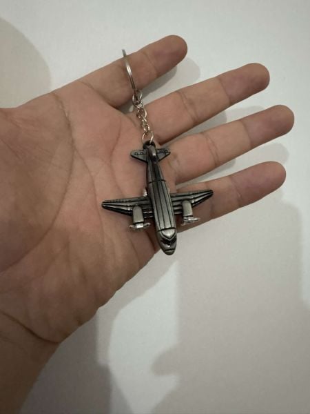 Pervaneli Uçak 3 Boyutlu Tekerlekleri Dönen Pervanesi Gümüş Hoster Pilot Hediye Anahtarlık