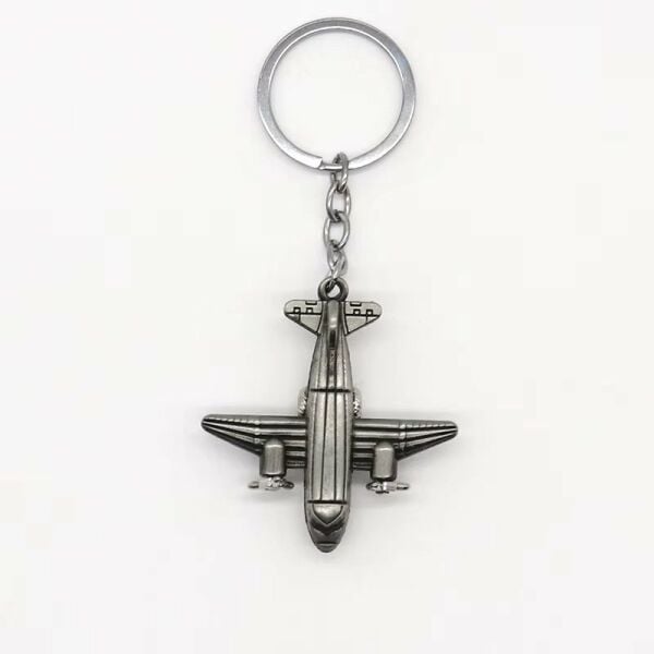 Pervaneli Uçak 3 Boyutlu Tekerlekleri Dönen Pervanesi Gümüş Hoster Pilot Hediye Anahtarlık