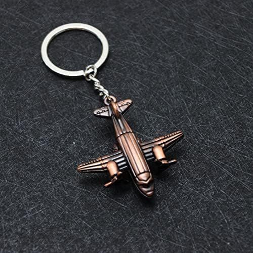 Pervaneli Uçak Bronz 3 Boyutlu Tekerlekleri Dönen Pervanesi Bakır Hoster Pilot Hediye Anahtarlık