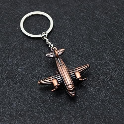 Pervaneli Uçak Bronz 3 Boyutlu Tekerlekleri Dönen Pervanesi Bakır Hoster Pilot Hediye Anahtarlık