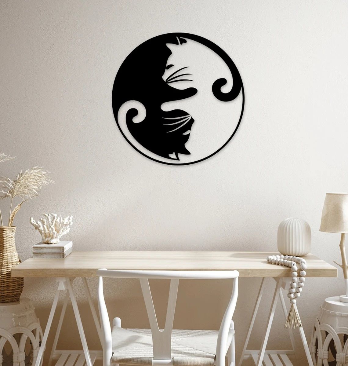 Yin Yang Kedi Ahşap Duvar Dekoru