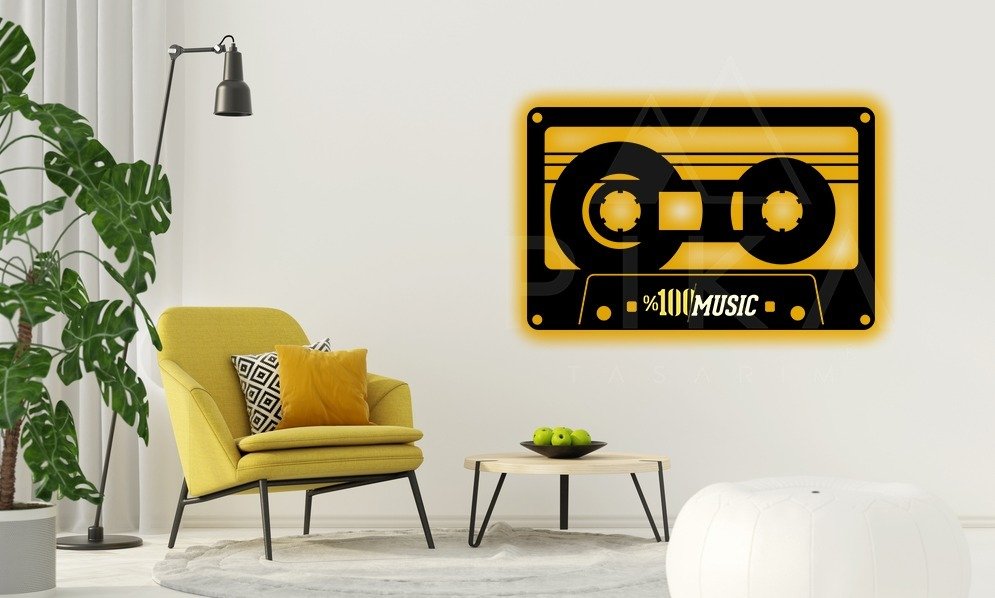 Kaset MUSIC Duvar Dekoru Işıklı