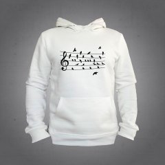 Nota Kuş Kapüşonlu Sweatshirt Hoodie Beyaz