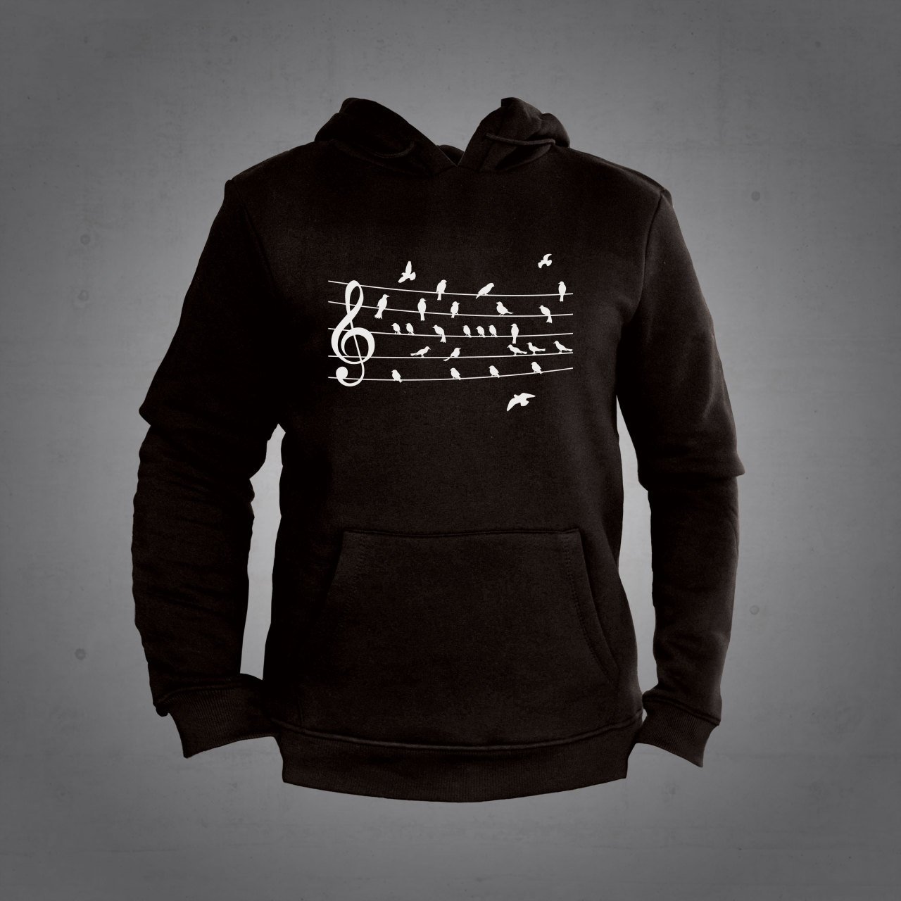 Nota Kuş Kapüşonlu Sweatshirt Hoodie Siyah