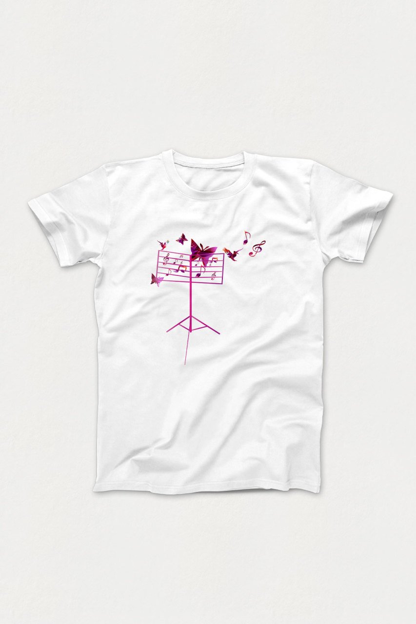 Nota Sehpası Kelebek Beyaz Tshirt Unisex L