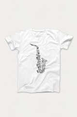 Saksafon Notalar Beyaz Tshirt Unisex L