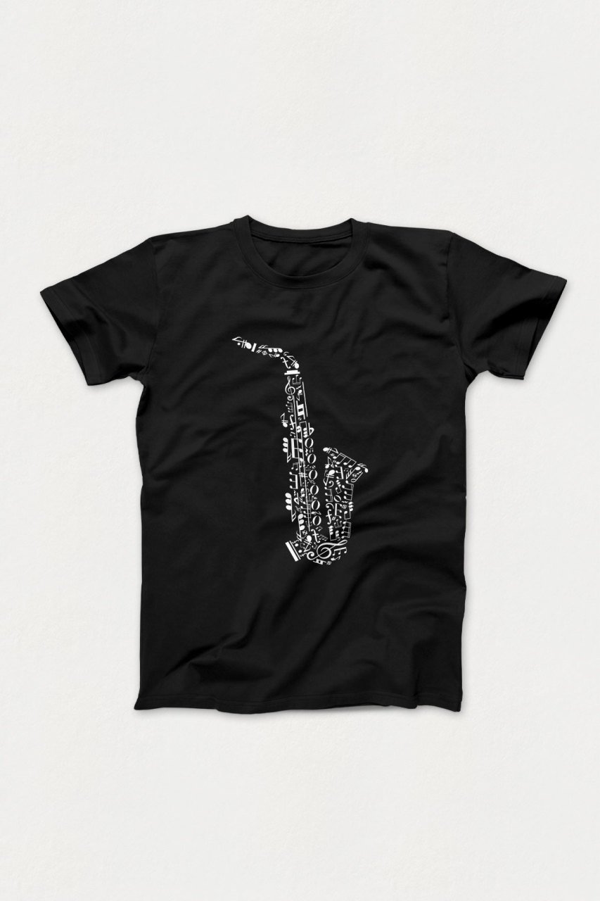 Saksafon Nota Siyah Tshirt Unisex