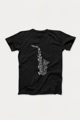 Saksafon Nota Siyah Tshirt Unisex