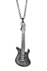 Elektro Gitar Kolye Erkek Kadın Kolye Antik Gümüş Kaplama 60 cm Düz Zincir