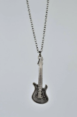 Elektro Gitar Kolye Erkek Kadın Kolye Antik Gümüş Kaplama 60 cm Düz Zincir