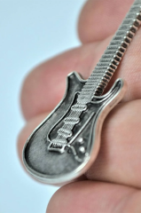 Elektro Gitar Kolye Erkek Kadın Kolye Antik Gümüş Kaplama 60 cm Düz Zincir