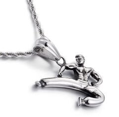 Taşlı Haç Kolye Antik Gümüş Kaplama 60 cm Düz Zincir