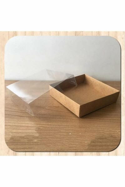 8x8x3 Cm Kraft Asetat Kapaklı Kutu (50 Adet) Düğün Nişan Kına Hediyelik Kutu
